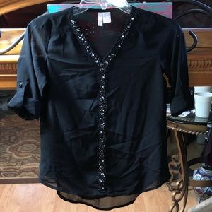 Black silky long or 3/4 sleeve shirt girls blouse